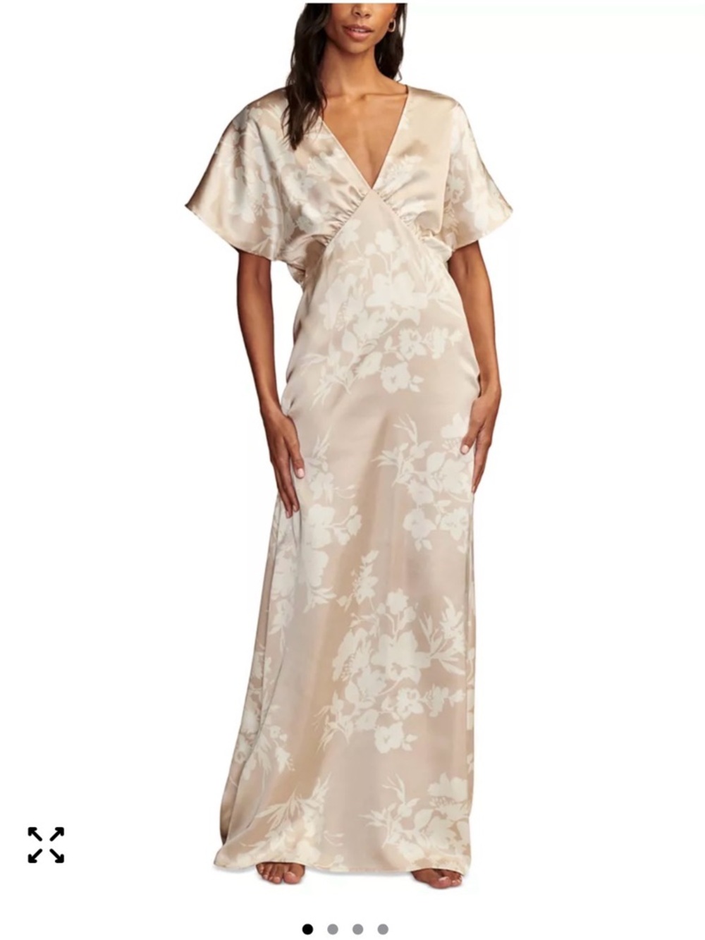 Lucky Brand Batwing Cream Floral Satin Maxi Dress